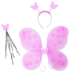 Rappa Aripi de fluture roz deschis cu bandă și baghetă (RP218741) Costum bal mascat copii