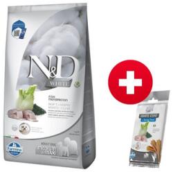 FARMINA N&D White Dog Adult Medium Maxi Sea Bass, Spirulina, Fennel 7 kg + FARMINA N&D White Dental Treat Coat Sea bass Medium/Maxi 100 g (7 db. ) INGYEN!