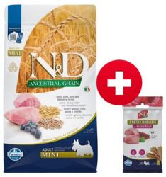FARMINA N&D Ancestral Grain Lamb & Blueberry Adult Mini kutya 2.5 kg + FARMINA N&D Quinoa Dental Treat Fresh breath Mini 60 g (7 db) AJÁNDÉK!