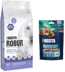 Bozita 12kg Bozita Robur Sensitive Single Protein bárány & rizs száraz kutyatáp+2x70g Meaty Bits rénszarcav & kacsa kutyasnack ingyen