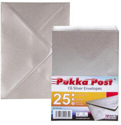 Pukka pad Boríték, C6, enyvezett, PUKKA PAD "Silver", ezüst 25db/csomag (9065-ENV)
