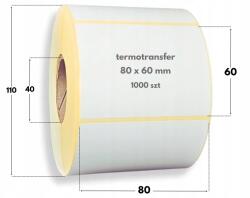  80x60 mm címkék hőátadós nyomtatáshoz, 1000 db/tekercs, 40 mm mag, akril ragasztó, 80/60 (epap-80-60-1000-40-akr)