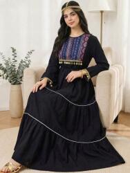 Shein Fekete Hosszú Ujjú Maxi Ruha Mintás Felső Rojtokkal Shein 158