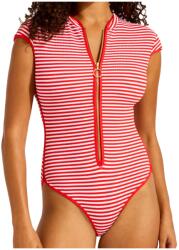 Seafolly Дамски бански костюм Seafolly Clubhouse Cap Sleeve Zip Front One Piece Swimsuit - Flame - размер 34 (EU) (150-6622-0112)