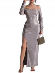 Shein Hosszú Ujjú Maxi Ruha Fényes Anyagból L