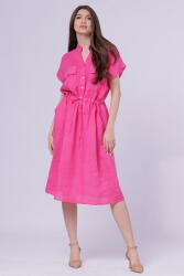 SHOPIKA Rochie de vara midi din in cu buzunare si siret in talie, fucsia Talie unica