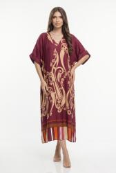 SHOPIKA Rochie lunga oversize din vascoza si matase cu imprimeu baroc si croi lejer, bordo Talie unica