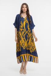 SHOPIKA Rochie lunga oversize din vascoza si matase cu imprimeu baroc si croi lejer, bleumarin Talie unica