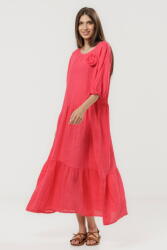 SHOPIKA Rochie maxi de vara din in roz fragola cu croi lejer si floare decorativa Talie unica