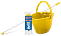 Bonus Felmosó szett-vödör SÁRGA 11L csavaró kosár, felmosó nyél 120cm Softmop 160gr - atadcleankft