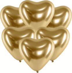 PartyDeco Balon cromat - Inimioară aurie 50 buc