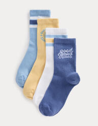 Marks & Spencer Раирани чорапи Good Vibes с висок процент памук, 4 двойки (6 малък - 7 голям) Marks & Spencer син Marks & Spencer | Sin | Момчешки | 6-8+
