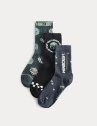 Marks & Spencer Чорапи Minecraft с висок процент памук, 3 двойки в опаковка (6 малък - 7 голям) Marks & Spencer зелен Marks & Spencer | Zelen | Момчешки | 6-8+