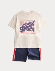 Marks & Spencer Къса пижама с графика Racing и висок дял памук (1-16 години) Marks & Spencer морска синя Marks & Spencer | Sin | Момчешки | 7-8 години