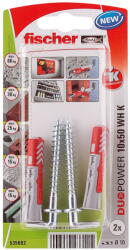 Fischer DUOPOWER dübel 10 x 50 WH K NV - derékszögű kampóval, bliszteres, 2 db/csomag (535002) - metacsavar