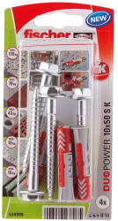 Fischer DUOPOWER dübel 10 x 50 S K NV - csavarral, bliszteres, 4 db/csomag (534999)