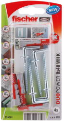 Fischer DUOPOWER dübel 8 x 40 WH K NV - derékszögű kampóval, bliszteres, 4 db/csomag (535001) - metacsavar