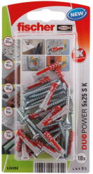 Fischer DUOPOWER dübel 5 x 25 S K NV - csavarral, bliszteres, 18 db/csomag (534996)