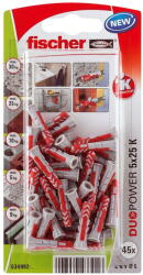 Fischer DUOPOWER dübel 5 x 25 K NV - csavar nélkül, bliszteres, 45 db/csomag (534992) - metacsavar
