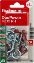 Fischer DuoPower kétkomponensű nylon dübel 6 x 30 RH K - körkampóval, bliszteres, 6 db/csomag (535013) - metacsavar