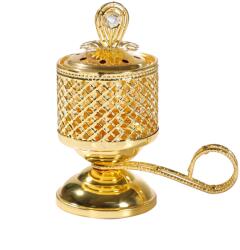 Flippy Arzator de Tamaie cu Carbune, Flippy, Metal Auriu, Stil Orientul Mijlociu, Portabil, cu Capac Anti Cenusa, 14 x 6.5 cm, Auriu (165317)