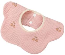 Flippy Baveta Tip Floare, Flippy, din Bumbac, pentru Copii 0-12 Luni, Rezistenta la apa, cu Capse, Model cu Cirese, 26 x 29 cm, Roz (133893) Bavata