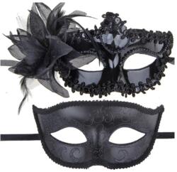 Flippy Set 2 Masti de Cuplu, Flippy, pentru Carnaval, Bal Mascat, Marime Universala, Model Floare Laterala si Margele, Model Clasic, Negru Gri (133001)