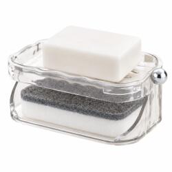 Flippy Savoniera Dubla Flippy EasyDry, 2 Straturi, cu Suport pentru Burete, Montare Fara Gaurire, 13.5 x 8.5 x 6 cm, Transparent (164100)