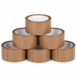 Flippy Set 6 Role Banda Adeziva Low Noise pentru Ambalare Colete si Pachete, Aderenta Ridicata, Derulare Silentioasa, 5 cm x 66 m, Maro (175955)