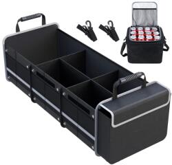 Flippy Organizator Auto pentru Portbagaj, Flippy, Model Pliabil, din Panza, cu Geanta Termoizolanta Detasabila, 3 Compartimente, Curele Ajustabile, 90 x 35 x 30 cm, Negru (165284)