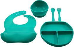 Flippy Set 5 piese diversificare bebelusi si copii din silicon Flippy, baveta, farfurie compartimentata cu ventuza, bol cu ventuza, tacamuri, fara alergeni, verde (125278) Bavata