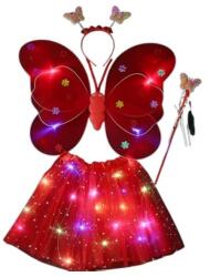 Flippy Costum Fluturas cu Aripi Modelabile Luminoase pentru Copii, Flippy, Fusta din Tul cu Lumini, Bagheta si Bentita, 4 piese, Pentru Halloween, Roleplay, Craciun, Carnaval, Paste, Ziua Copilului, Bumbac/P Costum bal mascat copii