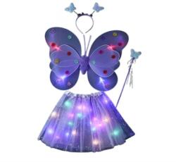 Flippy Costum Fluturas cu Aripi Modelabile Luminoase pentru Copii, Flippy, Fusta din Tul cu Lumini, Bagheta si Bentita, 4 piese, Pentru Halloween, Roleplay, Craciun, Carnaval, Paste, Ziua Copilului, Bumbac/P Costum bal mascat copii