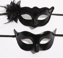 Flippy Set 2 Masti de Cuplu, Flippy, pentru Carnaval, Bal Mascat, Marime Universala, Model Floare Laterala si Margele, Model Clasic Fluture, Negru (133003)