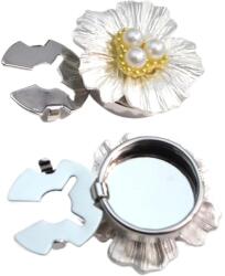 Flippy Accesoriu pentru Nasturi, Flippy, Model Floare cu Perle, din Metal, 2.5 x 1.7 cm, Argintiu (164824) Buton camasa