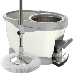 Flippy Set Galeata cu Pedala si Mop Rotativ 360°, Flippy, Cu Actiune Centrifuga x4, Pentru Uz Casnic, Maner din Otel Inoxidabil Telescopic, 2 Capte din Bumbac, 46x30x28 cm, Alb Ivoir (125915)