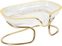 Flippy Savonieră cu Suport, Flippy, Sistem de Scurgere a Apei, Design Elegant cu Margine Aurie, Suport Metalic Inclus, 14 x 8.5 x 9 cm, Transparent/Auriu (164472)