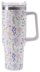 Flippy Cana Termos din Plastic, Flippy, pentru Bauturi Calde si Reci, cu Maner, Imprimeu Floral, Alb, 10x7.6x27.5 cm (131372)