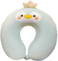 Flippy Perna de Calatorie in Forma de U, Flippy, Pentru Gat si Cap, Umplutura din Spuma cu Memorie, 30x30 cm, Model Pinguin, Accesoriu de Voiaj, Birou, Masina, Sistem Prindere Capse, Verde (133455)
