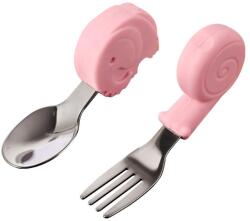 Flippy Set Tacamuri pentru Bebelusi, Flippy, Lingura si Furculita, Inox/Silicon, 1- 3 Ani, Model cu Animale, Multicolor (126124) Set pentru masa bebelusi