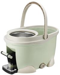 Flippy Set Galeata cu Pedala si Mop Rotativ 360°, Flippy, Cu Actiune Centrifuga x4, Pentru Uz Casnic, Maner din Otel Inoxidabil Telescopic, 2 Capte din Bumbac, 46x30x28 cm, Verde Matcha (125916)