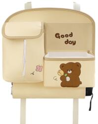Flippy Geanta Multifunctionala de Depozitare, Flippy, pentru Bancheta din Spate a Masinii, Animat, Model Ursuleti, Scris Good Day, Suport Servetele si Telefon, 25x31 cm, Bej (132381)