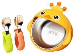 Flippy Set 3 Piese Diversificare Bebelusi si Copii, Flippy, Bol, Lingura si Furculita, Model Ratusca, din Silicon si Otel Inoxidabil, Galben (132831) Set pentru masa bebelusi