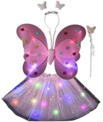 Flippy Costum Fluturas cu Aripi Modelabile Luminoase pentru Copii, Flippy, Fusta din Tul cu Lumini, Bagheta si Bentita, 4 piese, Pentru Halloween, Roleplay, Craciun, Carnaval, Paste, Ziua Copilului, Bumbac/P Costum bal mascat copii