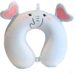 Flippy Perna de Calatorie in Forma de U, Flippy, Pentru Gat si Cap, Umplutura din Spuma cu Memorie, 30x30 cm, Model Elefant, Accesoriu de Voiaj, Birou, Masina, Sistem Prindere Capse, Albastru (133474)