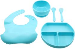 Flippy Set 5 piese diversificare bebelusi si copii din silicon Flippy, baveta, farfurie compartimentata cu ventuza, bol cu ventuza, tacamuri, fara alergeni, albastru (125280) Bavata