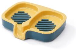 Flippy Savonieră Dublă, Flippy, cu Sistem de Scurgere a Apei, din ABS, pentru 2 Săpunuri, Design Ventilat pentru Uscare Rapidă, 14.5 x 18 x 3 cm, Albastru/Galben (164464)