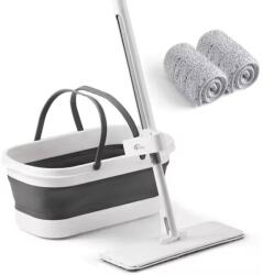 Flippy Mop Plat, Flippy, cu Galeata Pliabila, 2 Rezerve din Microfibra, 127 cm Tija Telescopica, Utilizare Umeda/Uscata, Recipient Lichid, Gri (135130)