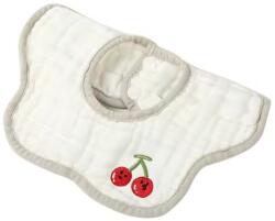 Flippy Baveta Tip Floare, Flippy, din Bumbac, pentru Copii 0-12 Luni, Rezistenta la apa, 8 Straturi, Model Tricotat cu Cirese, 26 x 29 cm, Alb (133857) Bavata