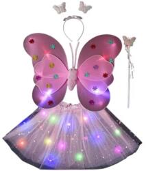Flippy Costum Fluturas cu Aripi Modelabile Luminoase pentru Copii, Flippy, Fusta din Tul cu Lumini, Bagheta si Bentita, 4 piese, Pentru Halloween, Roleplay, Craciun, Carnaval, Paste, Ziua Copilului, Bumbac/P Costum bal mascat copii